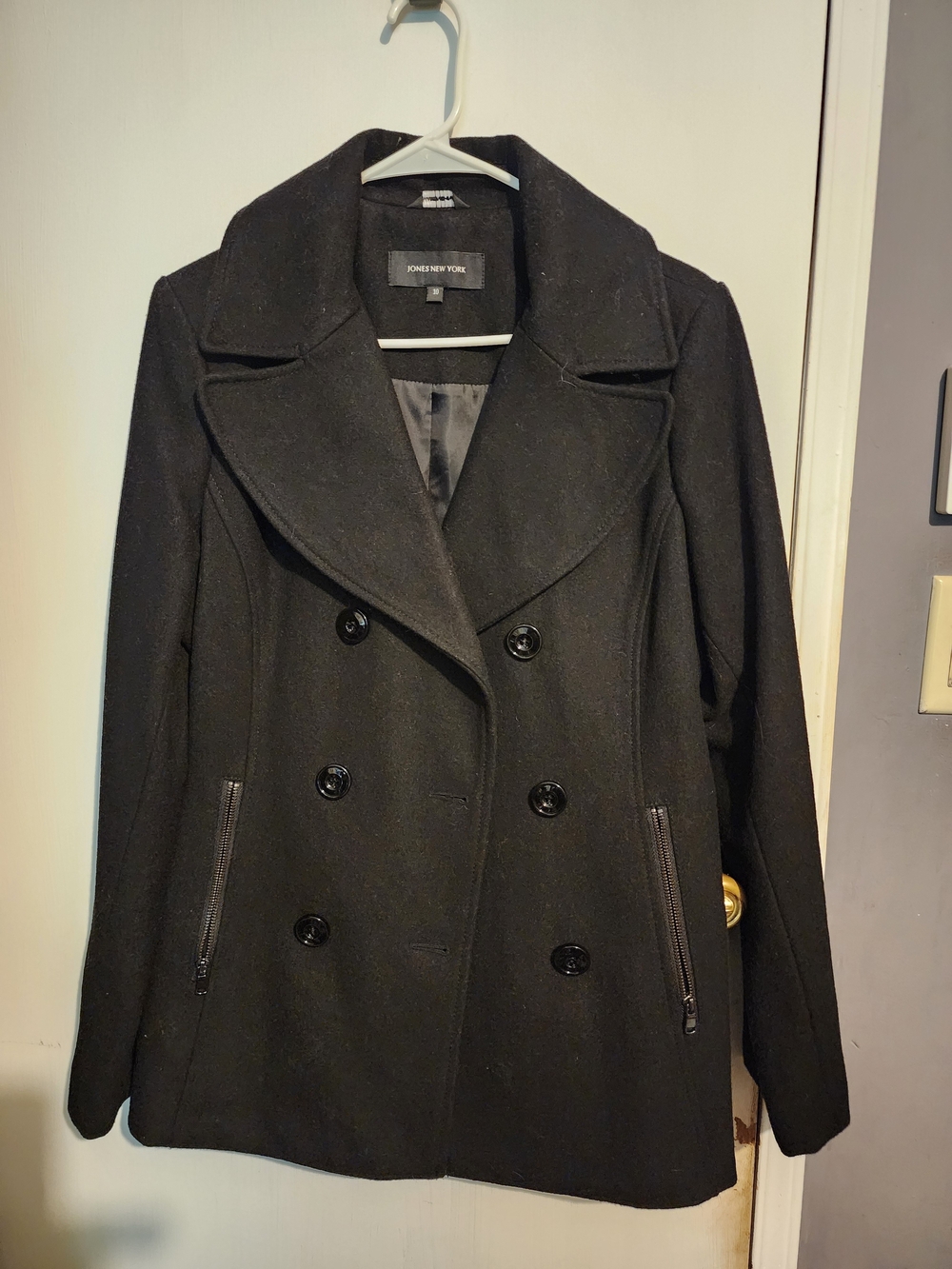 Jones New York womes size 10 Black Double-Breasted Peacoat
